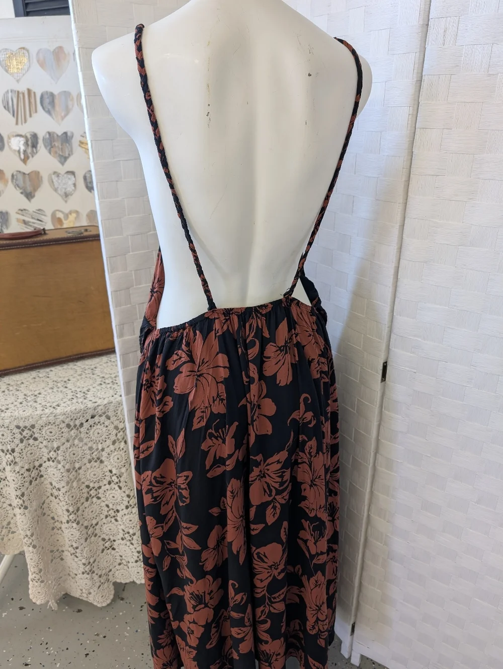 FREE PEOPLE Black Floral Button-Front Maxi Dress -Terra Cotta Rust Floral XL - Picture 4 of 6